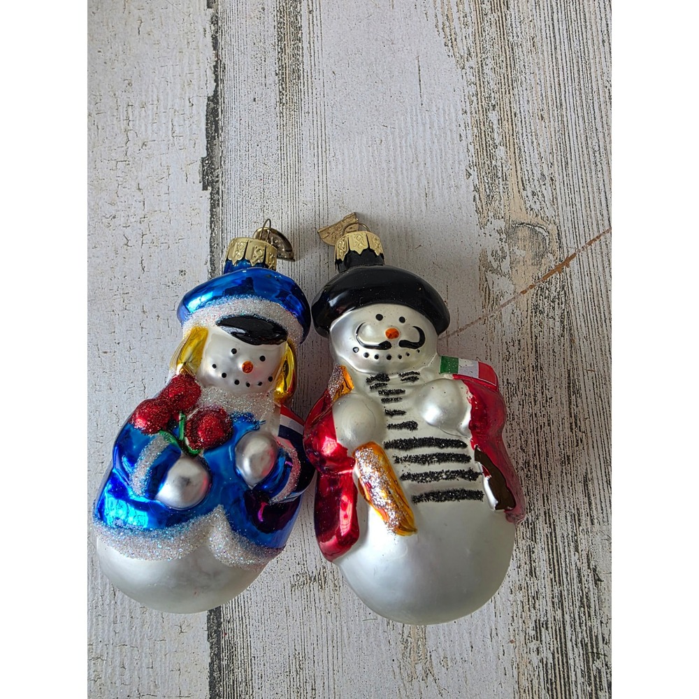 world market French American snowman country Glass glitter ornament Xmas tree